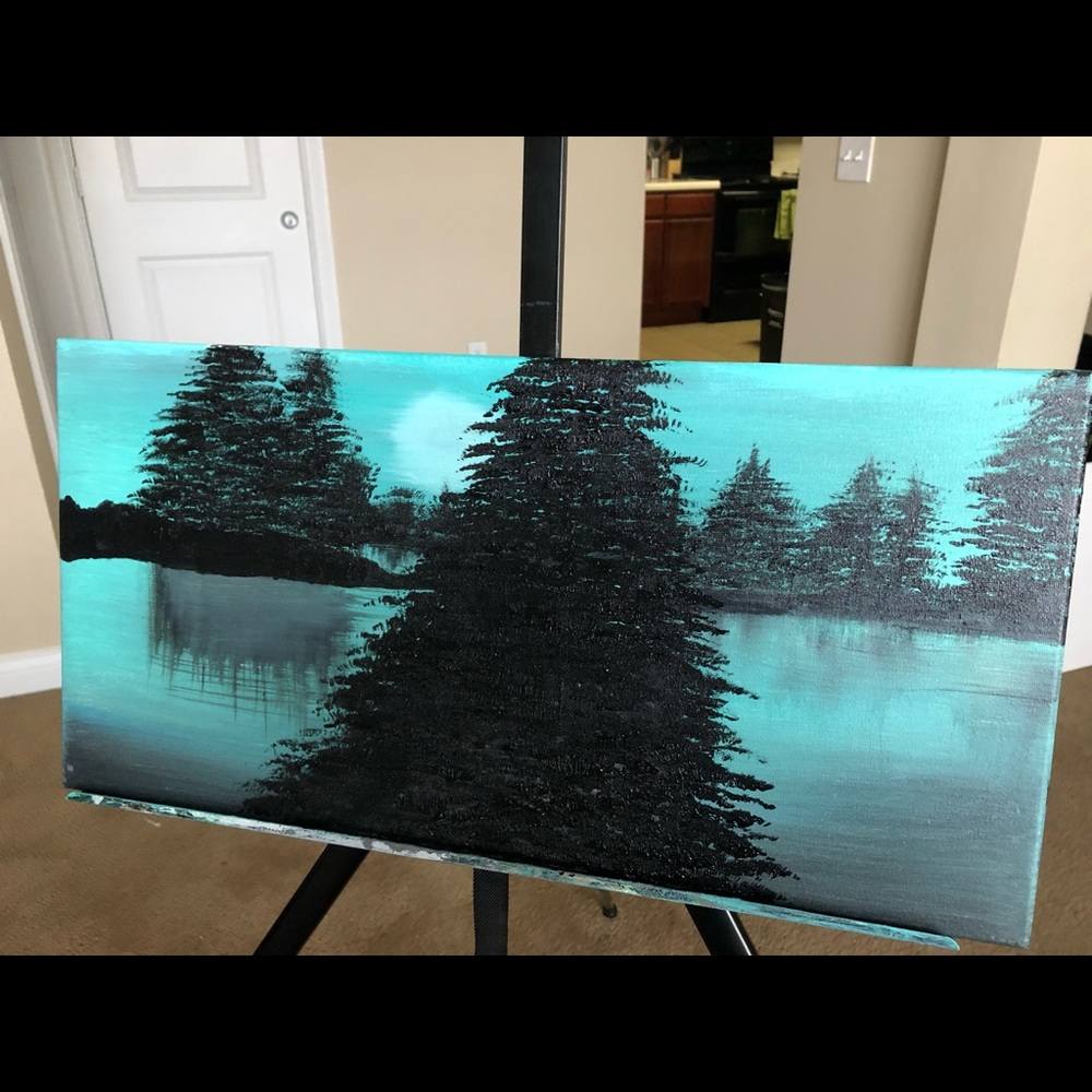 Hand made acrylic painting of lake and trees , original painting made by me